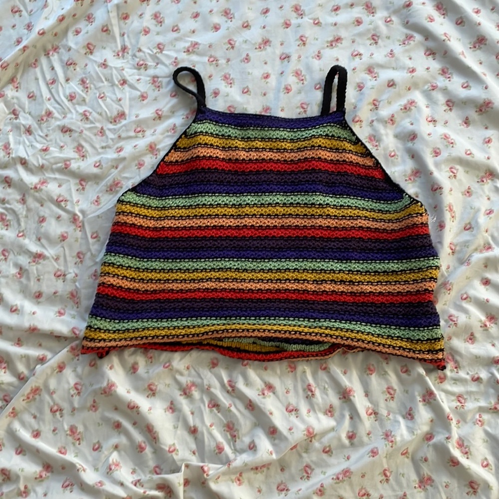 Rainbow striped crochet tank